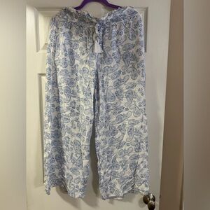 Swim coverup pants Blue and White Paisley Wide-Leg Pants